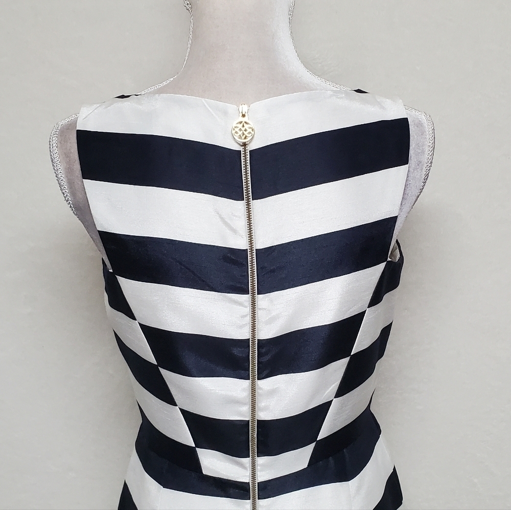 Antonio Melani Kate Striped Shantung Navy Blue White Sleeveless Dress 4 - Picture 8 of 12